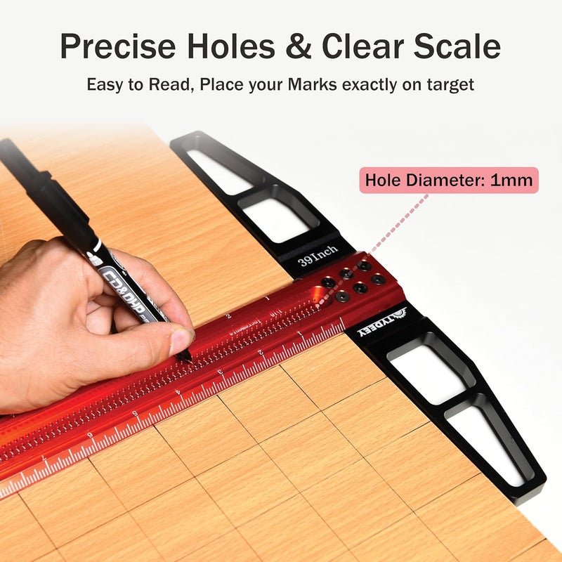 Tydeey 12, 24, 31, 39 in Precision Ruler Square T-Shaped Woodworking Scriber Measuring Tool, Aluminum Alloy Architect Ruler for Carpenter Work, T Type Wood Layout and Measuring Tools (31 inch) - Image 5